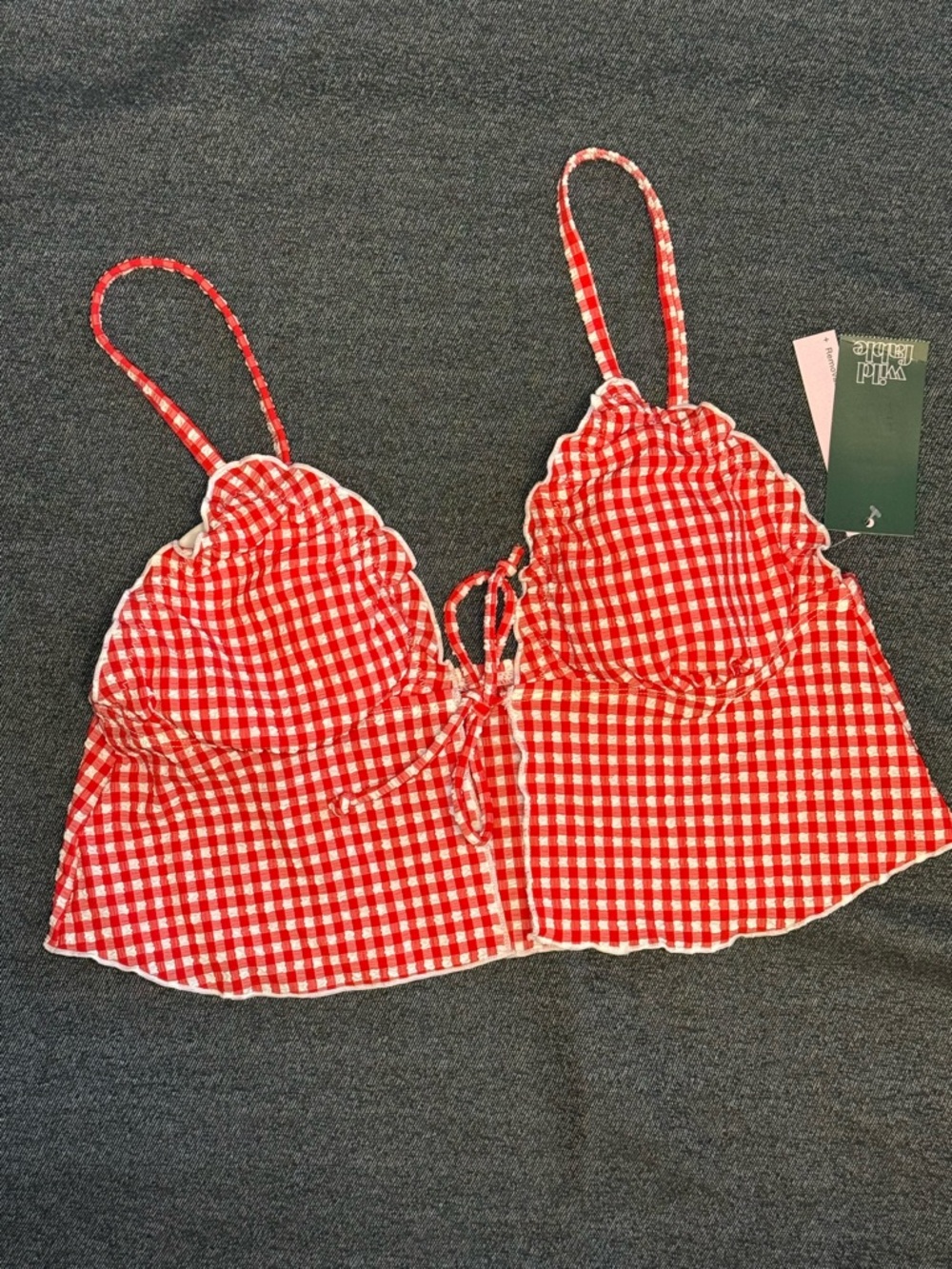 Red Gingham Tie-Front Swim / Crop Top